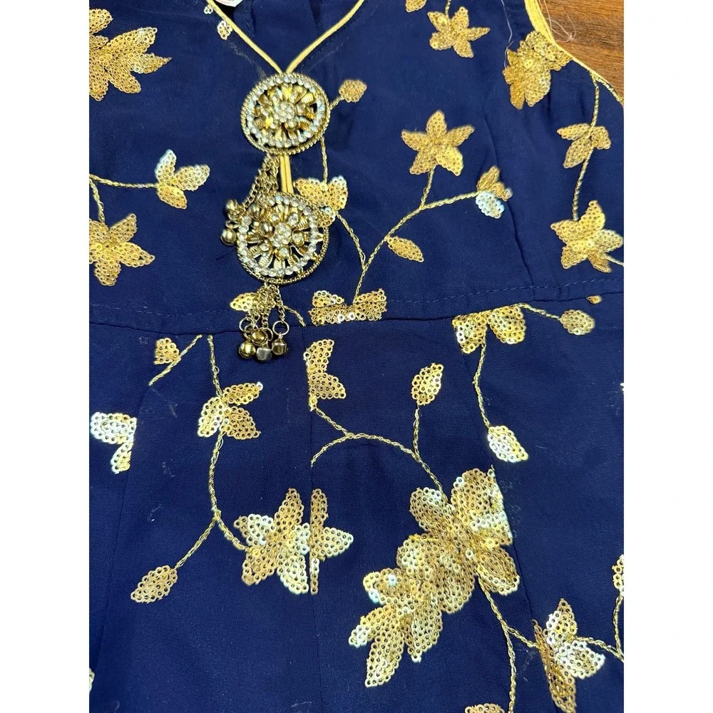 Girls navy blue and gold flower sequined dress.  Size 2T party dress, event.
